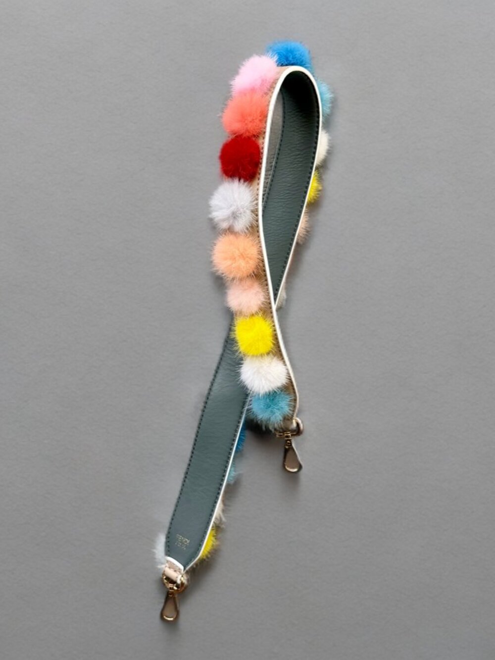 Fendi Multicolor Mink Fur Pom Pom Gray Leather Shoulder Bag Strap - Picture 5 of 11